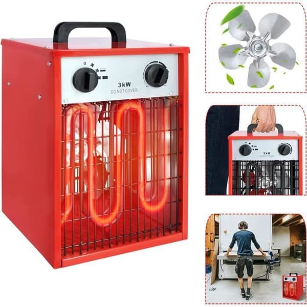 Elvärmare - LARS360 - Blåsmode - 3 kW - Justerbar termostat - Röd färg
