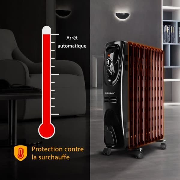 Aigostar Tummie - Oljefylld kylare, 11 element, 2300W. 3 krafter och termostat. Exklusiv design.