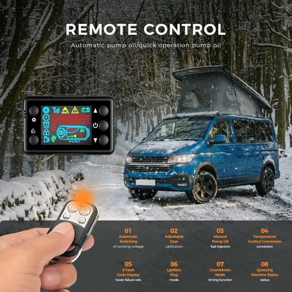 8KW 12V/24V bilvärmare med fjärrkontroll och LCD termostatmonitor, dieselluftvärmare, låg energiförbrukning och lågt ljud