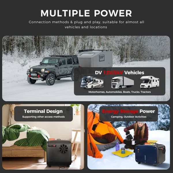 8KW 12V/24V bärbar dieselluftvärmare med Bluetooth APP-kontroll, ultratyst, intelligent bränslebesparing, flera skydd