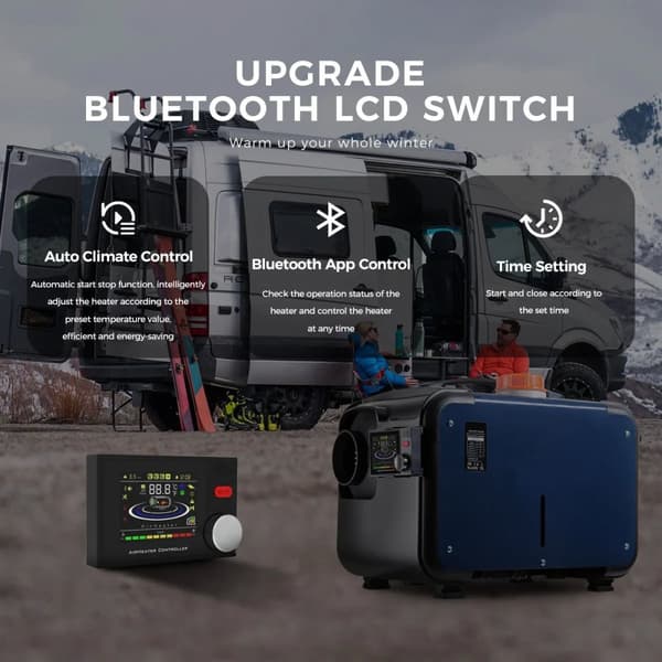 8KW 12V/24V bärbar dieselluftvärmare med Bluetooth APP-kontroll, ultratyst, intelligent bränslebesparing, flera skydd