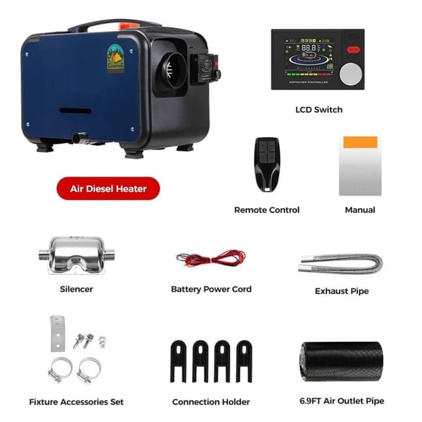 8KW 12V/24V bärbar dieselluftvärmare med Bluetooth APP-kontroll, ultratyst, intelligent bränslebesparing, flera skydd