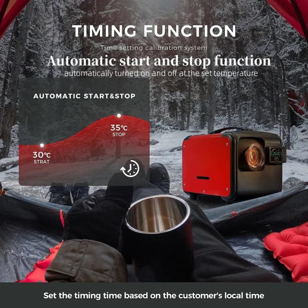 12V/24V/110-240V bärbar dieselluftvärmare, Bluetooth APP-kontroll, intelligent konstant temperatur, låg bränsleförbrukning, flera skydd