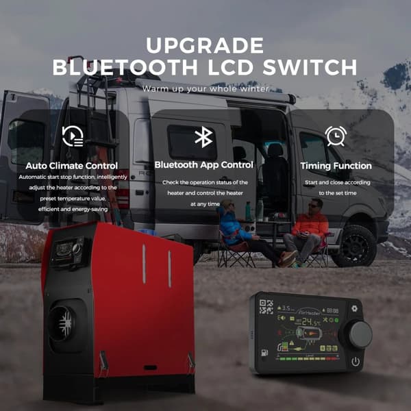 8KW 12V&24V integrerad dieselluftvärmare för husbil/lastbil/bil/tält, parkeringsvärmare med Bluetooth APP-kontroll, lågt ljud