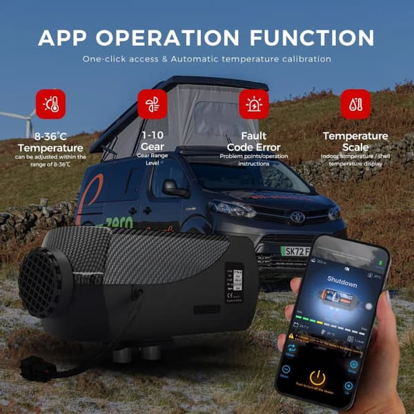 8KW 12V/24V dieselluftvärmare för fordon och inomhusbruk med Bluetooth-kontroll, ultratyst, smart konstant temperatur