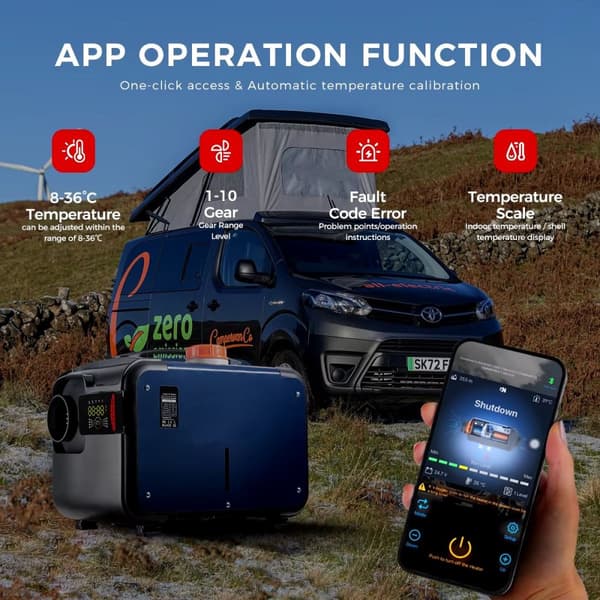 8KW 12V/24V/230V dieselluftvärmare med Bluetooth-kontroll, diesel rumsvärmare, intelligent konstant temperatur, säker att använda