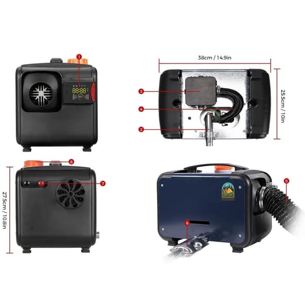 8KW 12V/24V/230V dieselluftvärmare med Bluetooth-kontroll, diesel rumsvärmare, intelligent konstant temperatur, säker att använda