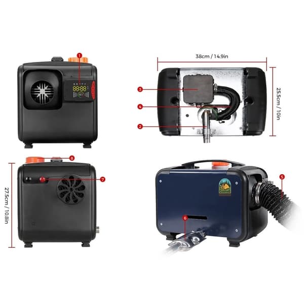 8KW 12V&24V bärbar diesel rumsvärmare, diesel luftvärmare med Bluetooth APP kontroll, bil parkeringsvärmare, snabb uppvärmning