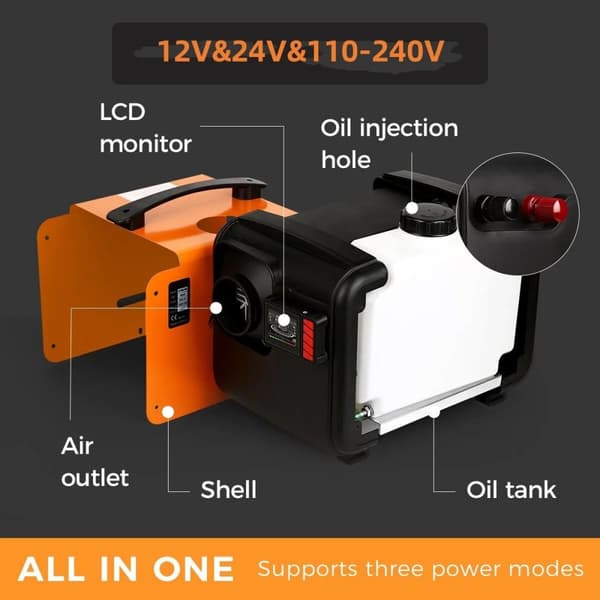 8KW DC 12V/DC 24V/AC 230V bärbar diesel rumsvärmare, integrerad diesel luftvärmare, bilparkeringsvärmare