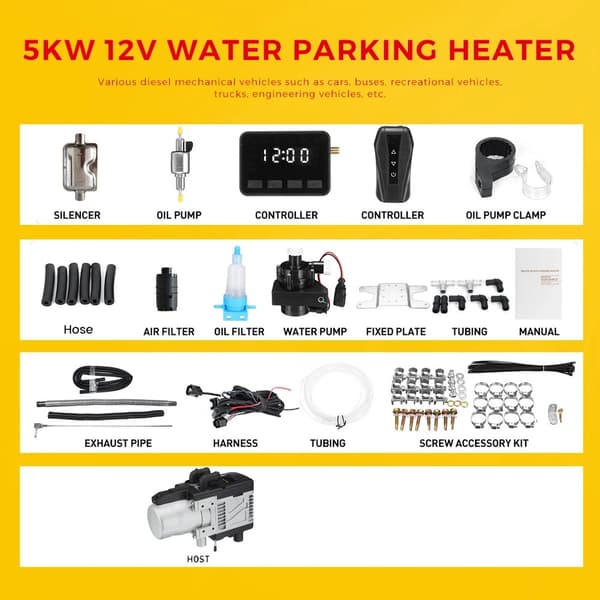 12V 5KW diesel/bensin parkeringsvärmare, vattenuppvärmd parkeringsvärmare, 2 arbetslägen, lågt ljud, lätt att installera