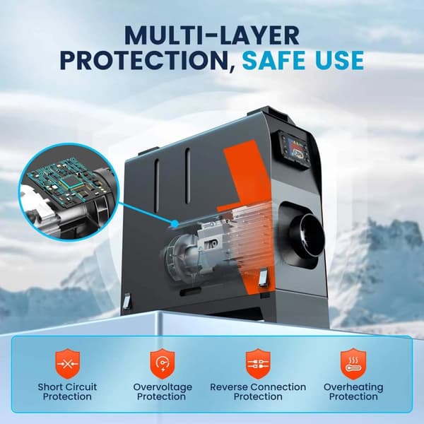 8KW 12V integrerad dieselluftvärmare med Bluetooth APP-kontroll, bärbar parkeringsvärmare, snabb uppvärmning, lågt ljud