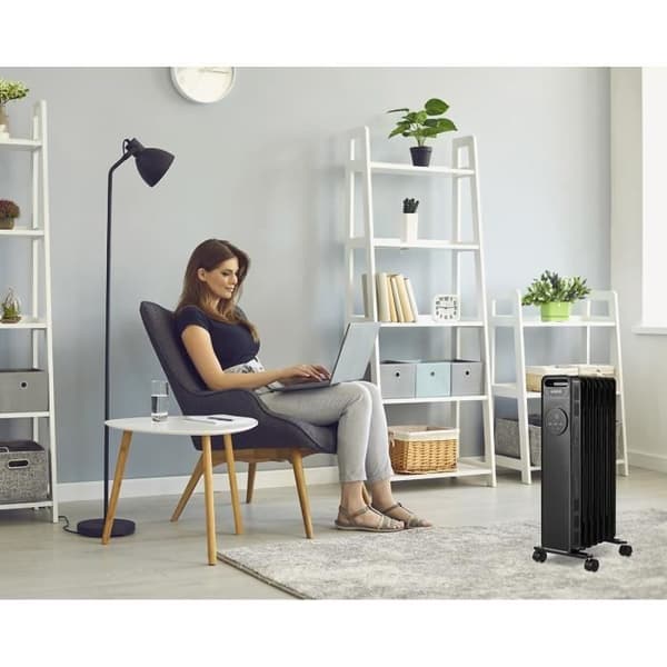 Elradiatoroljebad 2500W OCEANIC - 3 power - Elektronisk termostat - Fjärrkontroll - Mobil - Svart