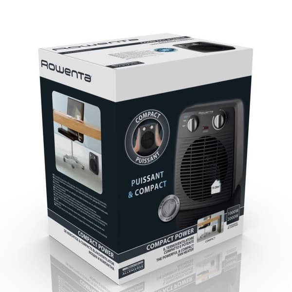 ROWENTA SO2210F0 Compact Power Fläktvärmare, 2 justerbara uppvärmningshastigheter, Justerbar effekt och termostat, Säker
