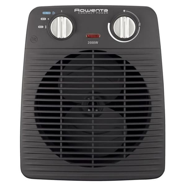 ROWENTA SO2210F0 Compact Power Fläktvärmare, 2 justerbara uppvärmningshastigheter, Justerbar effekt och termostat, Säker Grå, Svart