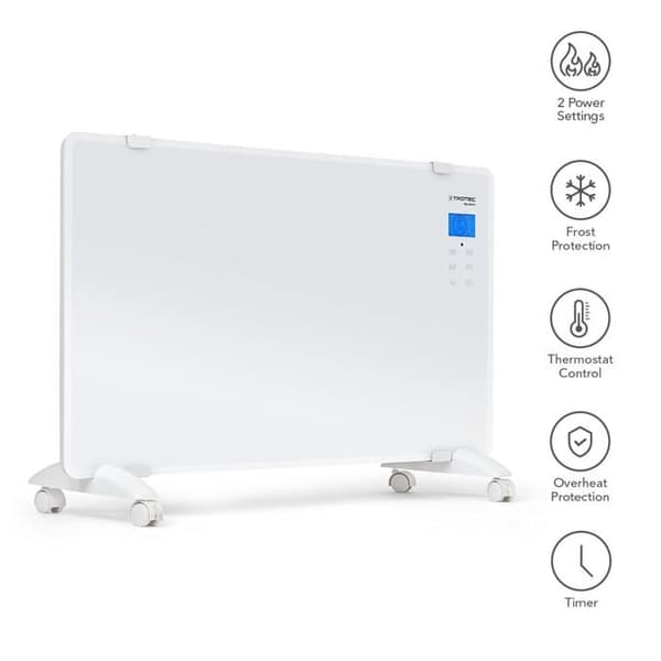 TROTEC Elektrisk designglaskonvektor TCH 2010 E - Värme - Kylare - 2000 W - 2 steg