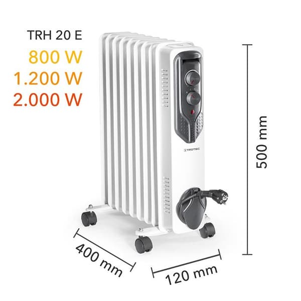 TROTEC TRH 20 E oljebadsradiator - Värme - 2000 watt - 3 nivåer - Termostat
