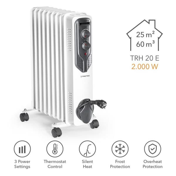 TROTEC TRH 20 E oljebadsradiator - Värme - 2000 watt - 3 nivåer - Termostat