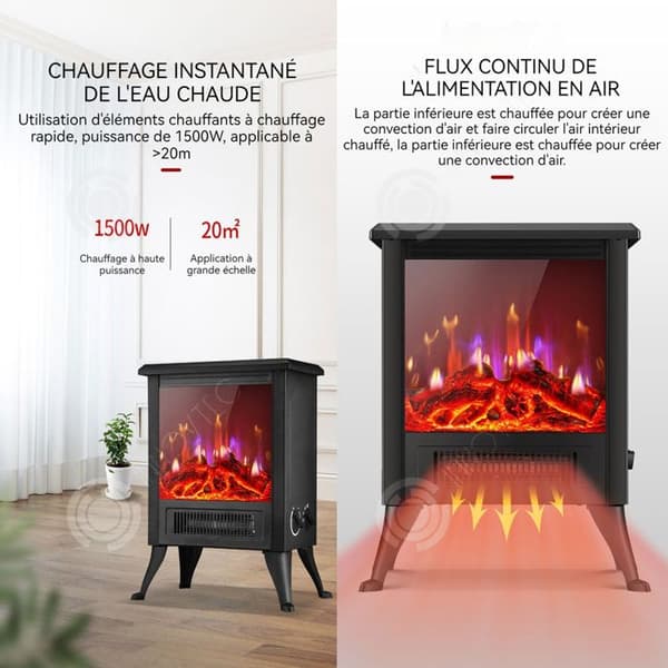 INN Värmefläkt 1500w 36x44x19,5cm 3D flame multipeljustering tilläggsvärme med 8h timer elvärmare