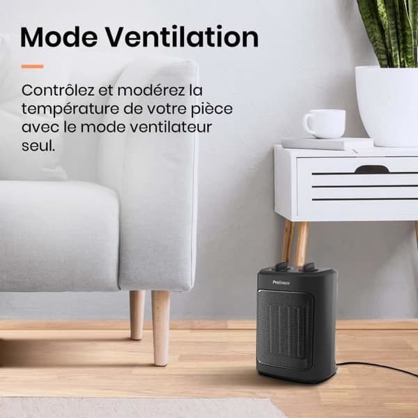 Pro Breeze Mini Ceramic Heater 2000W - 3 effektnivåer - Kompakt rymdvärmare för kontor, sovrum, vardagsrum - svart