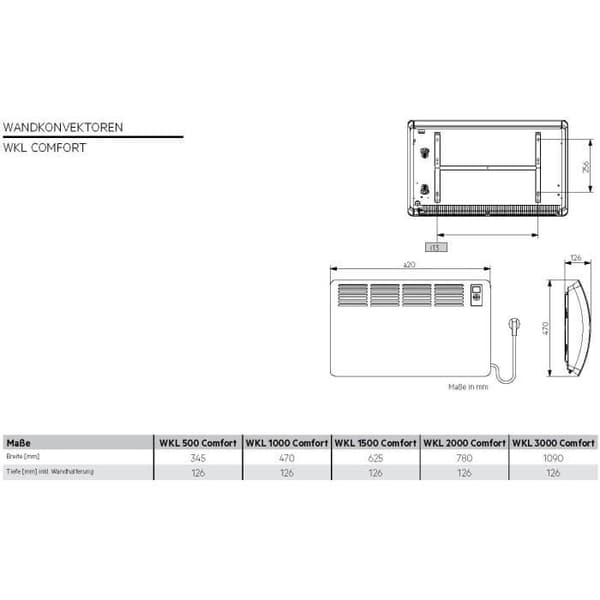 AEG WKL 500 Comfort 238717 500W Vit väggmonterad elektrisk konvektor