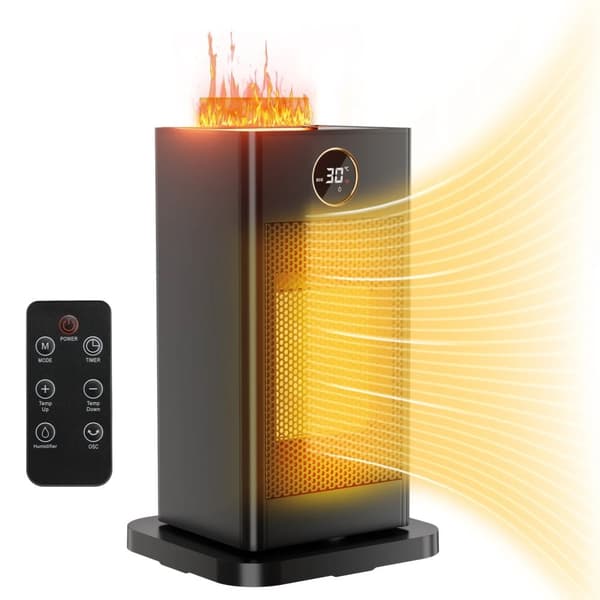 Keramisk fläktvärmare, fjärrkontroll, 0-12 timmars timer,1500W Hög-28,5cm
