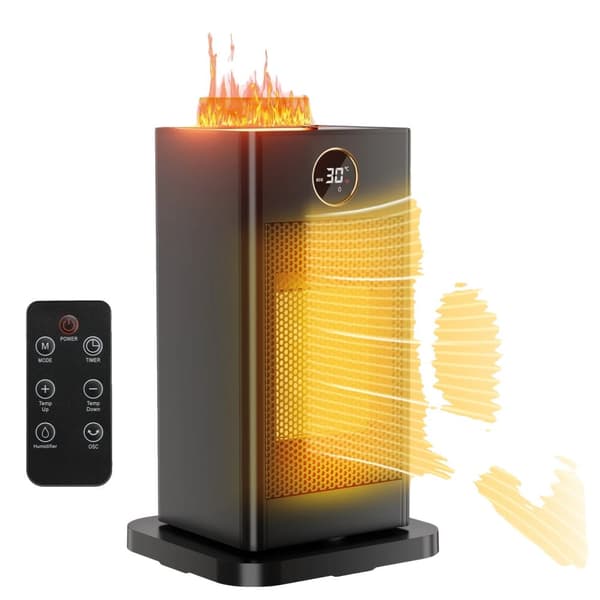 Keramisk fläktvärmare, fjärrkontroll, 0-12 timmars timer,1500W Hög-28,5cm