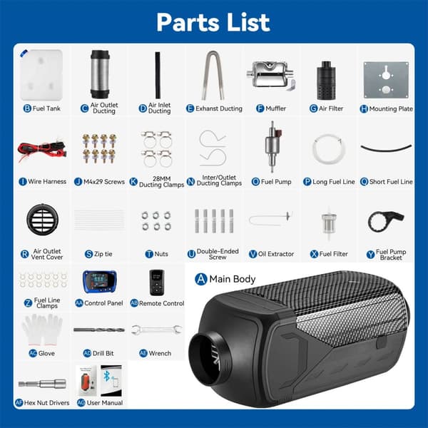 Dieselilämmitin, 12/24V Teho, LCD-ohjauskytkin,Musta 8KW Bluetooth