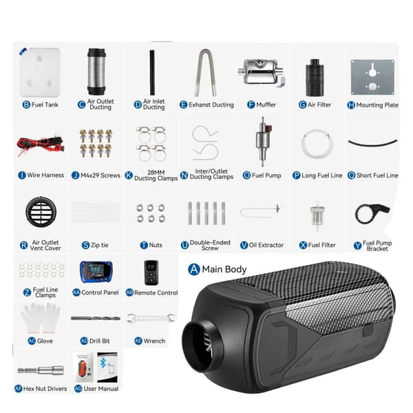 Dieselilämmitin, 12/24V Teho, LCD-ohjauskytkin,Musta 8KW Bluetooth
