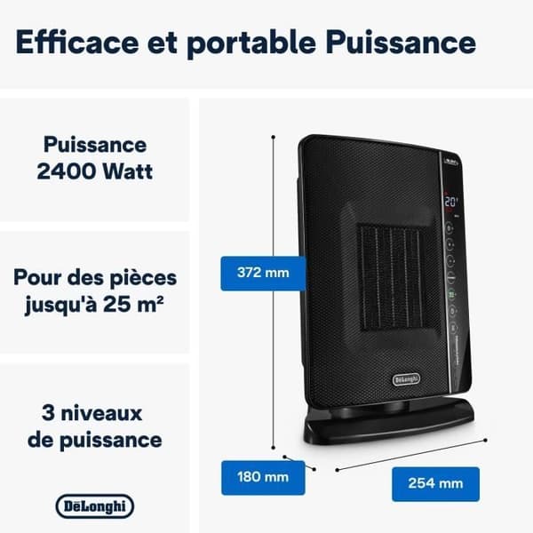 DELONGHI Keramisk fläkt - DCH7993ER.BC -2400W - Svart och krom