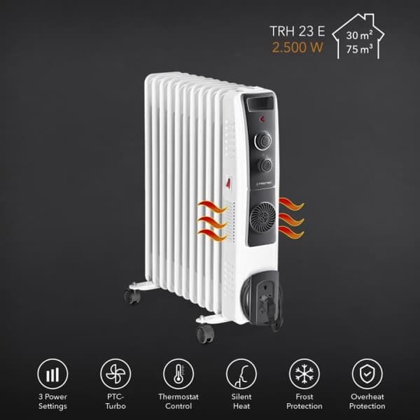 TROTEC TRH 23 E oljebadsradiator - Värme - 2900 W - 3 steg - Termostat