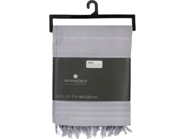 Atmosphera Sengeteppe 160x220 med frynser, grå