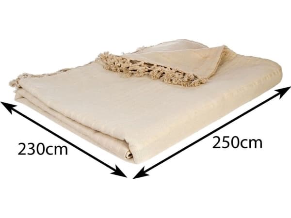 Atmosphera Beige sengeteppe 230x250 med frynser