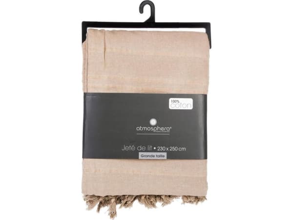 Atmosphera Beige sengeteppe 230x250 med frynser