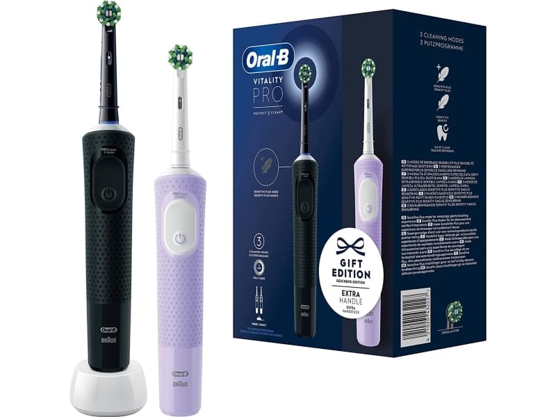 Braun Oral-B Vitality Pro D103 Duo, electric toothbrush (black/white, black/white, incl. 2nd handpiece)