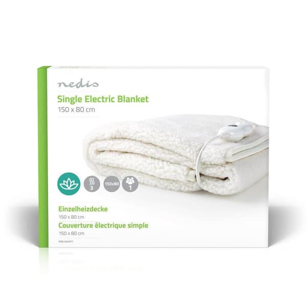 Nedis Elektrisk Teppe | Underblanket | 1 Person | 150 x 80 cm | 3 Varmeinnstillinger | Vaskbar | Overopphetings vern | Polyester / Syntetisk