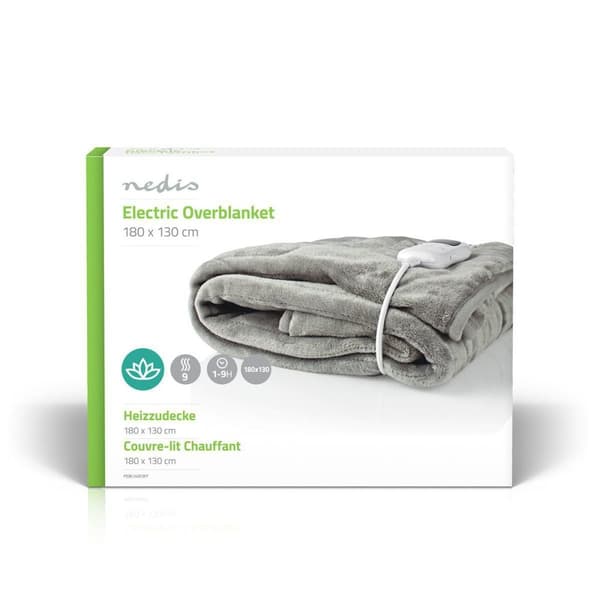 Nedis Elektrisk Filt | Filt | 1 Person | 180 x 130 cm | 9 Värmeinställningar | Tvättbar | Överhettningsskydd | Digital kontroll | Fleece