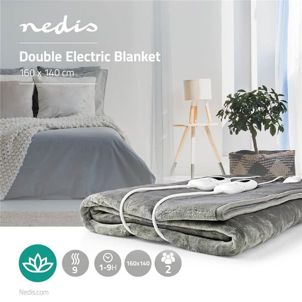 Nedis Elektrisk Teppe | Underblanket | 2 Personer | 160 x 140 cm | 9 Varmeinnstillinger | Vaskbar | Overopphetings vern | Digital regulator | Fleece /