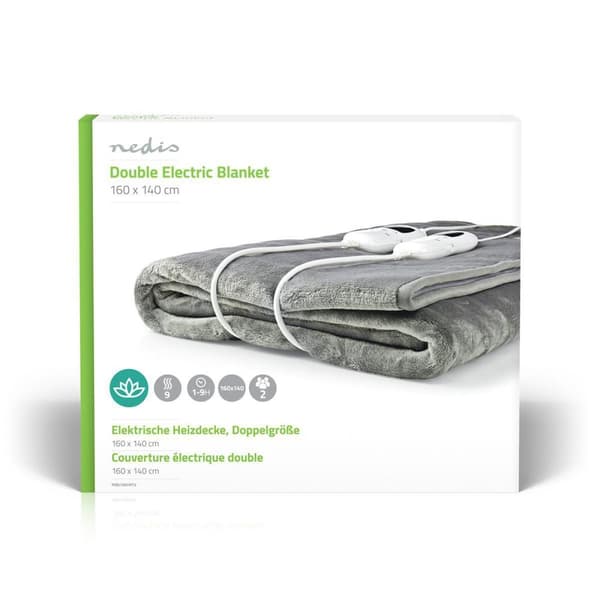 Nedis Elektrisk Teppe | Underblanket | 2 Personer | 160 x 140 cm | 9 Varmeinnstillinger | Vaskbar | Overopphetings vern | Digital regulator | Fleece /