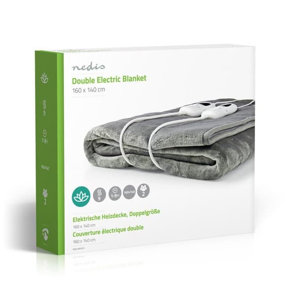 Nedis Elektrisk Teppe | Underblanket | 2 Personer | 160 x 140 cm | 9 Varmeinnstillinger | Vaskbar | Overopphetings vern | Digital regulator | Fleece /
