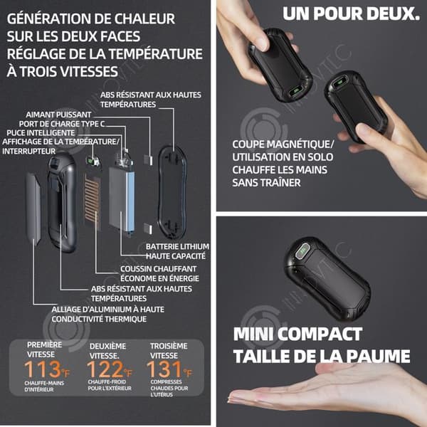 INN Handvärmare 6000mah/3000mah x 2 delad magnetisk handvärmare Högkapacitets batteritemperaturdisplay Hand War