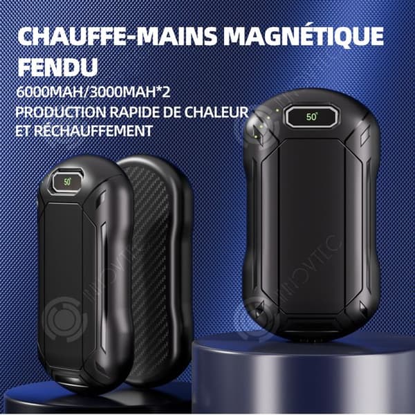 INN Handvärmare 6000mah/3000mah x 2 delad magnetisk handvärmare Högkapacitets batteritemperaturdisplay Hand War