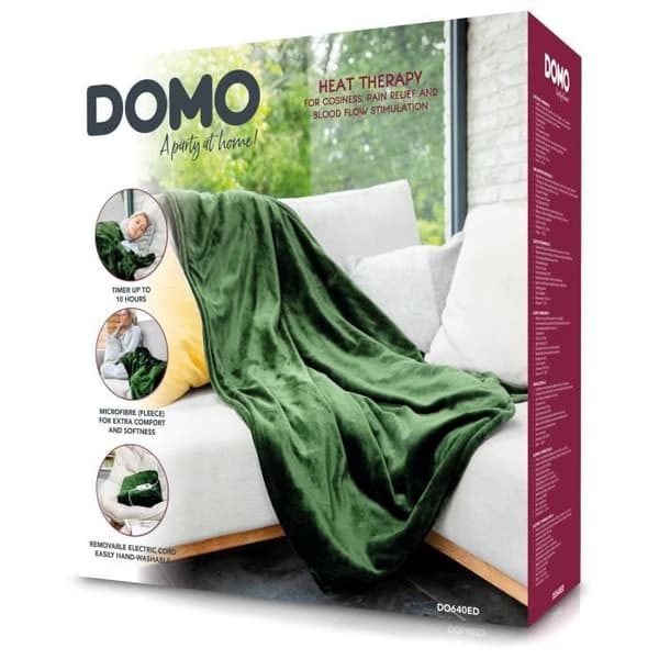 DOMO elektrisk tæppe - 10 varmeindstillinger - Lyser og stimulerer - Flannelfleece - 180x160 cm - Grøn