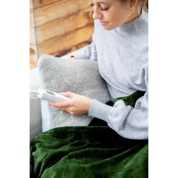 DOMO elektrisk tæppe - 10 varmeindstillinger - Lyser og stimulerer - Flannelfleece - 180x160 cm - Grøn