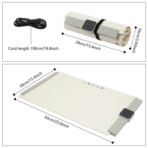 Bærbar Madvarmer Mat, Justerbar Temperatur, Energisparende Timer,HVID, 65x39 cm
