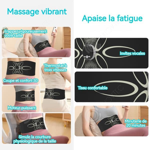 INN Värmebälte 6W 800mAH Bekväm vibrationsmassage 3D Fit 3 uppvärmningsnivåer 3 massagelägen svart