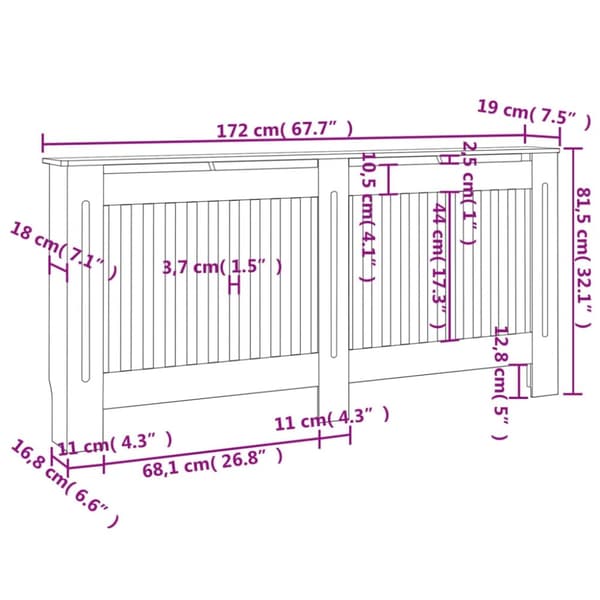 vidaXL radiatorskjuler hvid MDF 172 cm