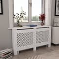 Miniatyrbilde 2 av 8: vidaXL Radiatordeksel hvit 152x19x81,5 cm MDF