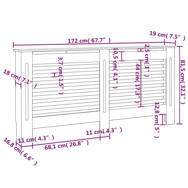 vidaXL Lämpöpatterin suoja MDF 172x19x81,5 cm valkoinen
