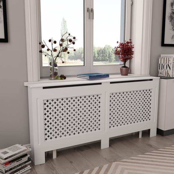 vidaXL Lämpöpatterin suojat 2 kpl valkoinen 172x19x81,5 cm MDF