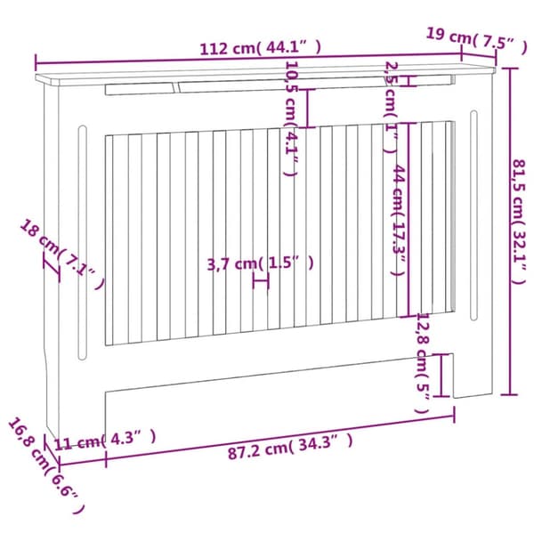 vidaXL Lämpöpatterin suoja musta 112x19x81,5 cm MDF